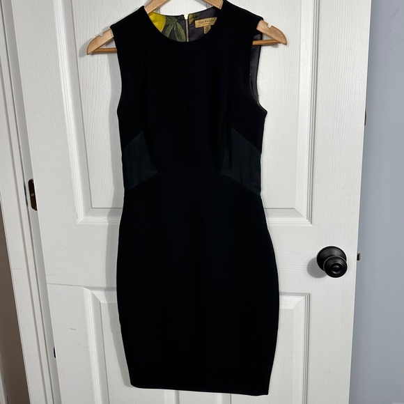Ted Baker size 1 (US 2-4) black textured dress, vibrant lemon/bee lining - Picture 1 of 16